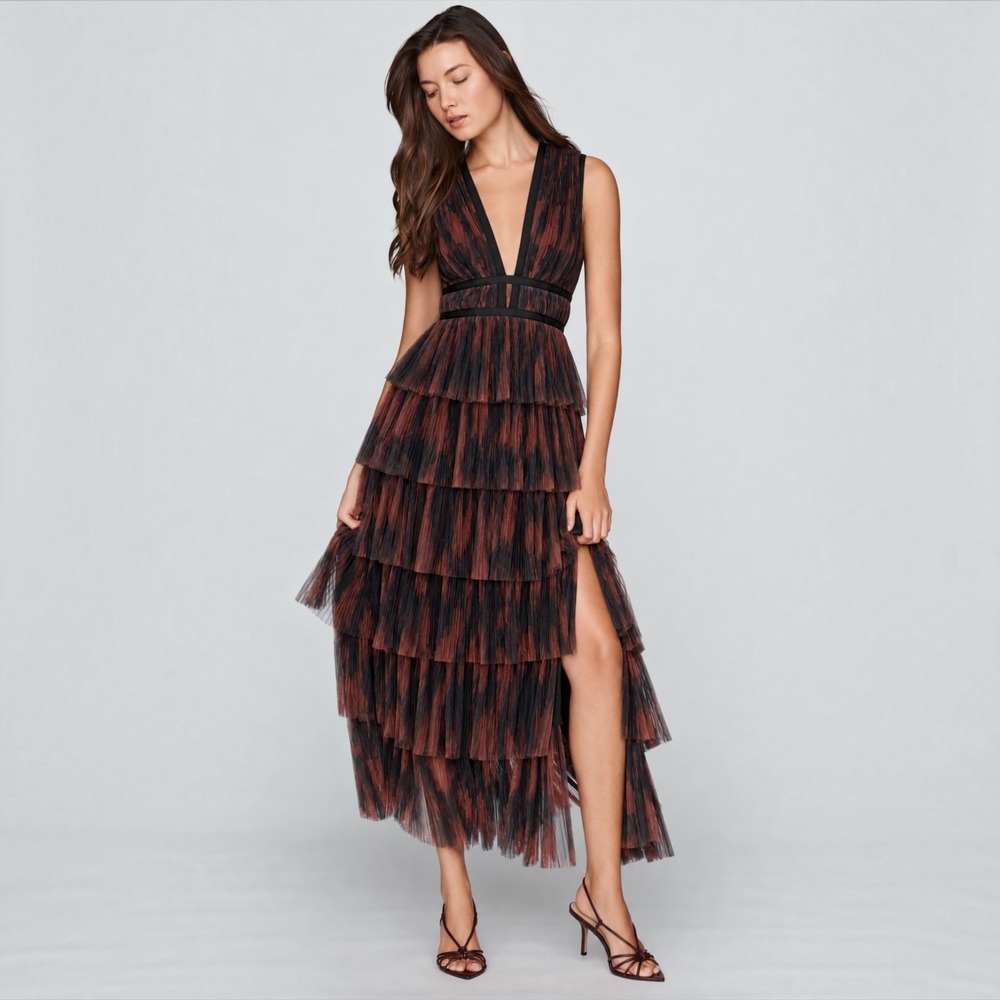NEW HUTCH Amora Maxi Gown Black & Brown Size Small